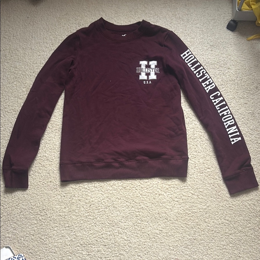 Hollister Red Crewneck Sweater with White Logo
